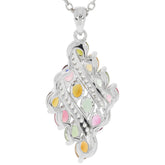 Oval multiple color sapphire sterling silver pendant with accent stones, exquisite jewelry piece.